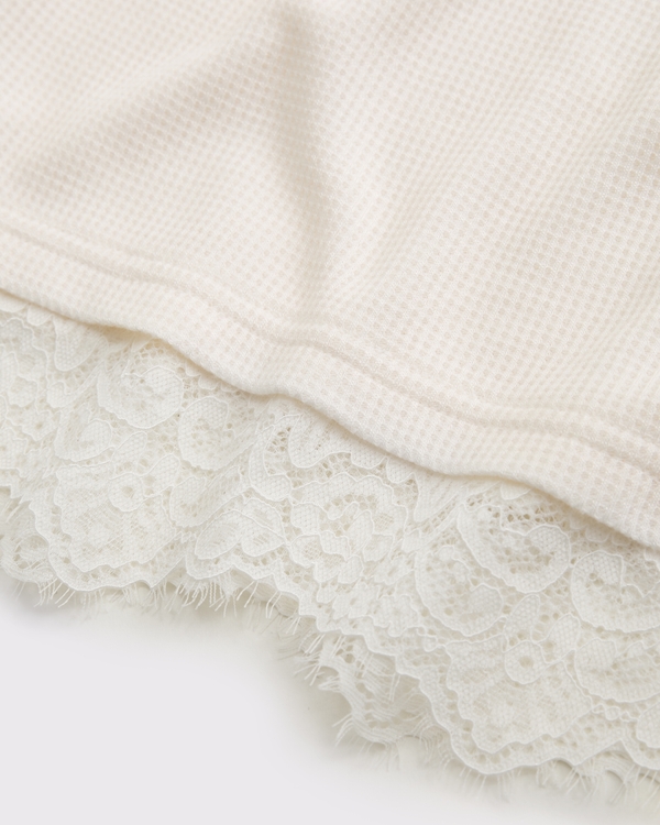long-sleeve lace-trim waffle tee, Cream view 2