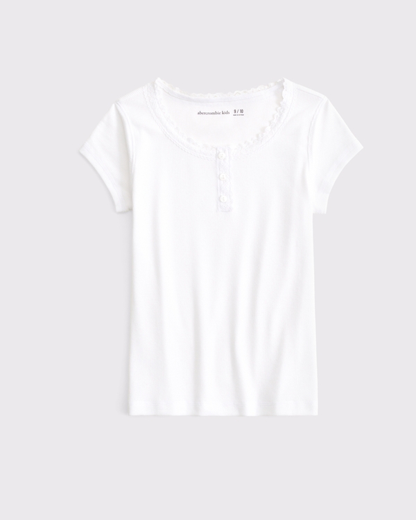 short-sleeve lace-trim henley