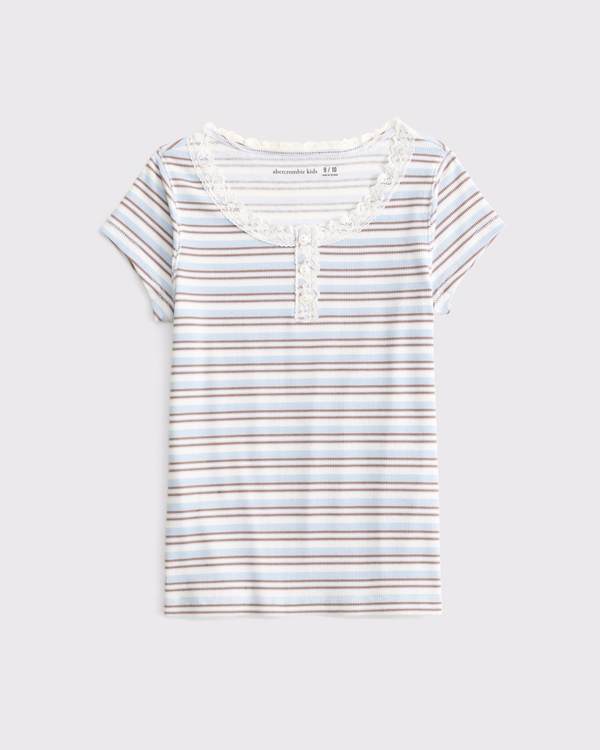 short-sleeve lace-trim henley