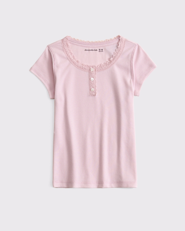 short-sleeve lace-trim henley