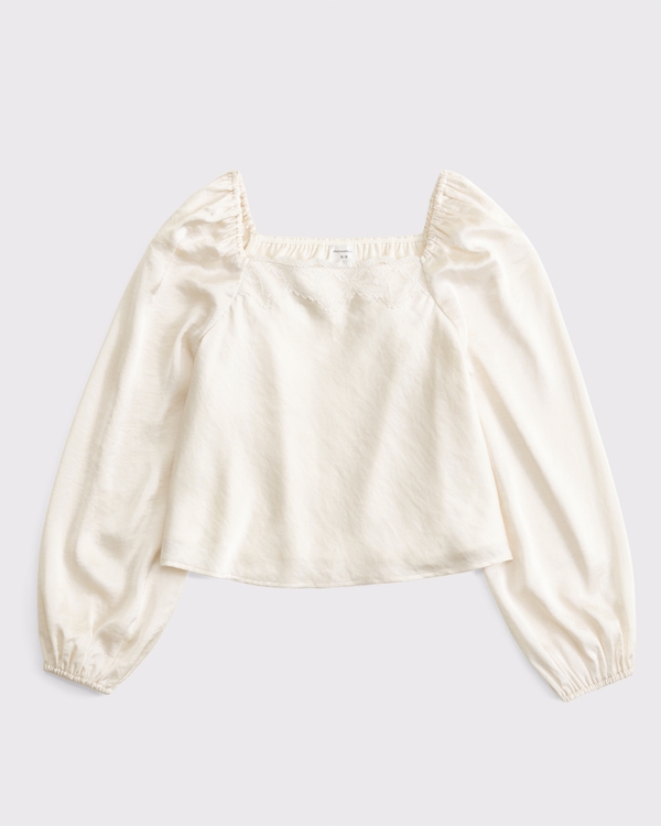 lace-trim satin top, Cream view 2