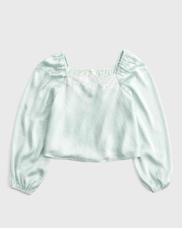 lace-trim satin top, Mint view 1