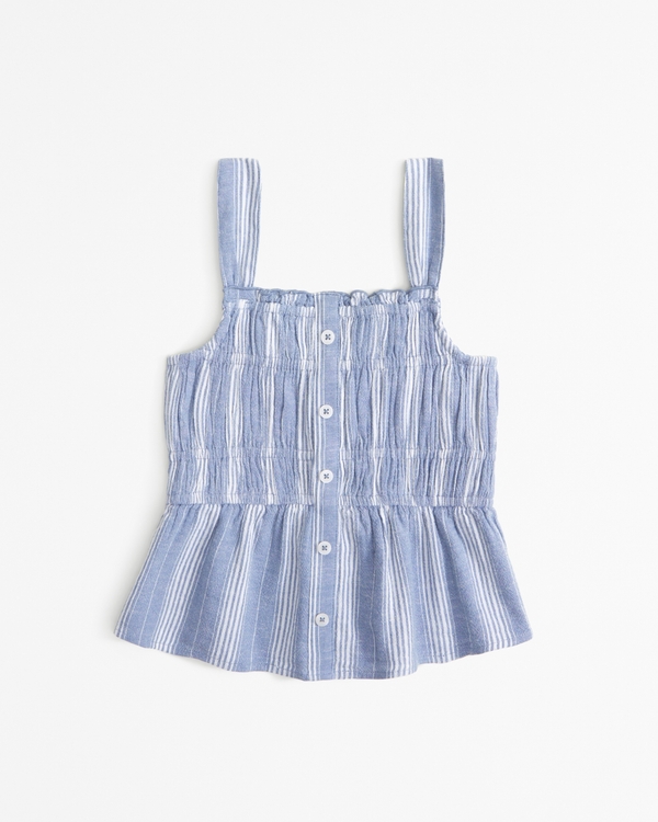 linen-blend button-through set top, Blue Stripe