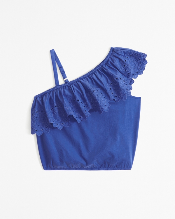 one-shoulder ruffle set top, Blue
