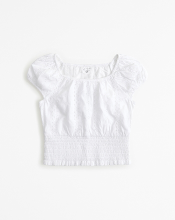eyelet smocked waist set top