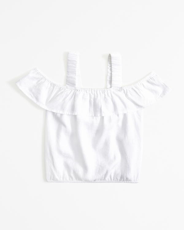 linen-blend off-the-shoulder set top, White