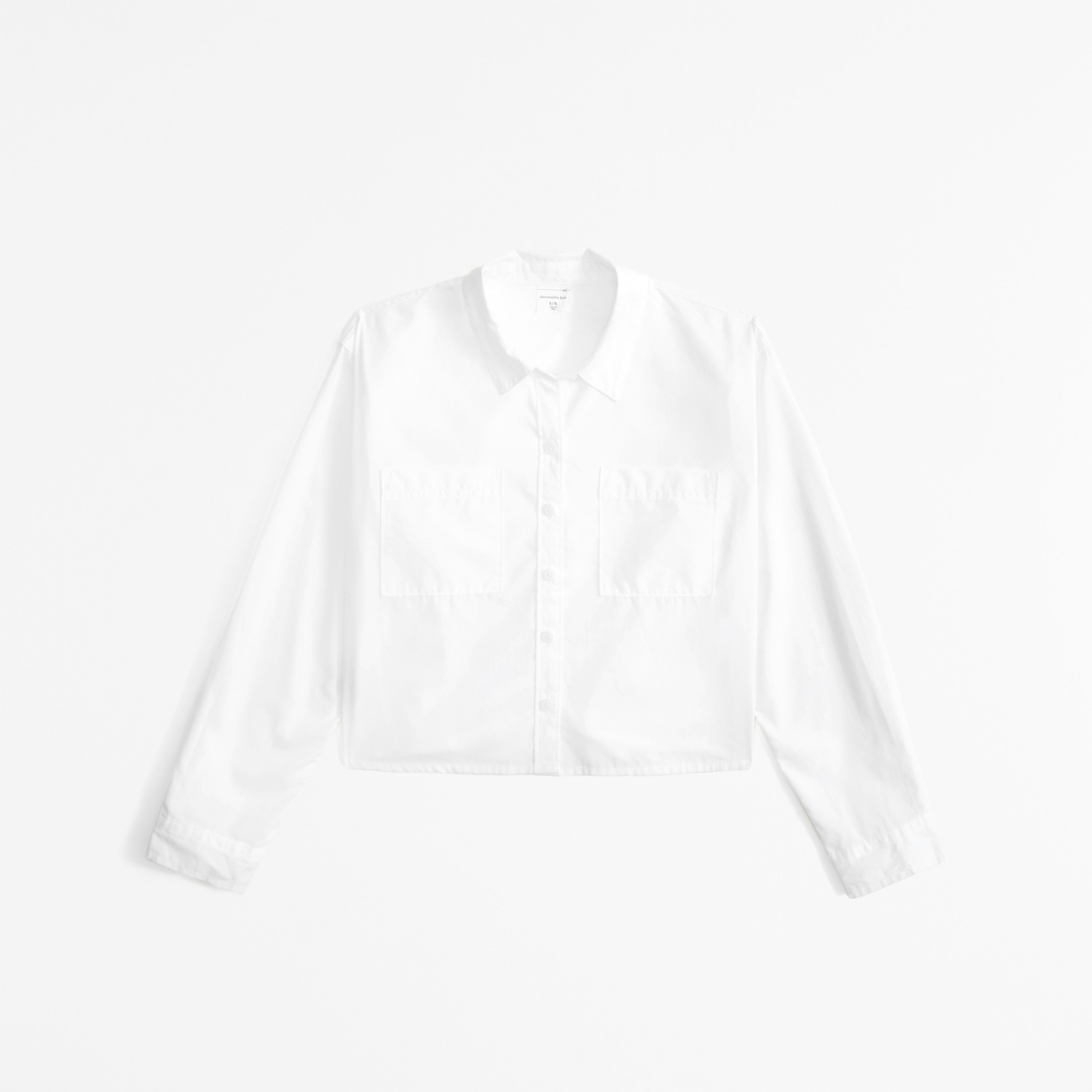 Abercrombie & Fitch Kids' Cropped Poplin Button-up Shirt In White