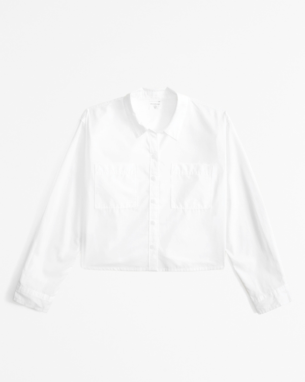 cropped poplin button-up shirt, White