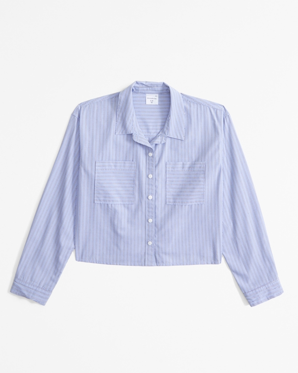 cropped poplin button-up shirt, Blue Stripe
