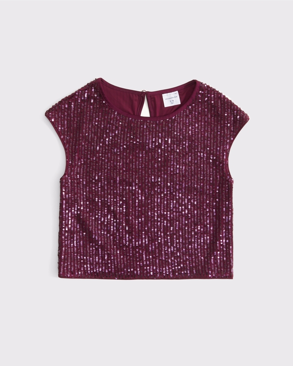 short-sleeve sequin set top, Deep Wine view 1