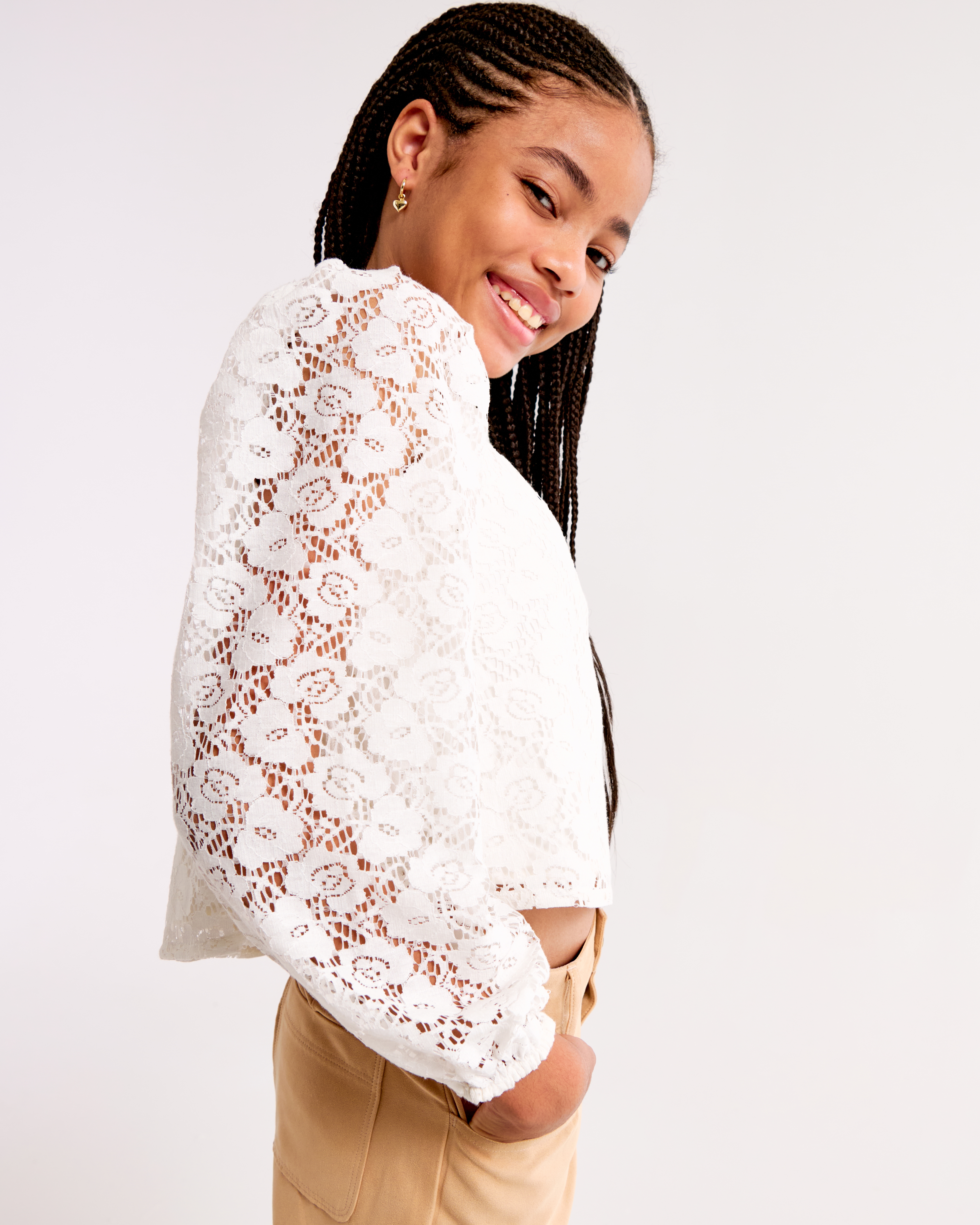 トップス ACLENT Compact hood lace tops girls long-sleeve lace top | girls clearance | Abercrombie.com