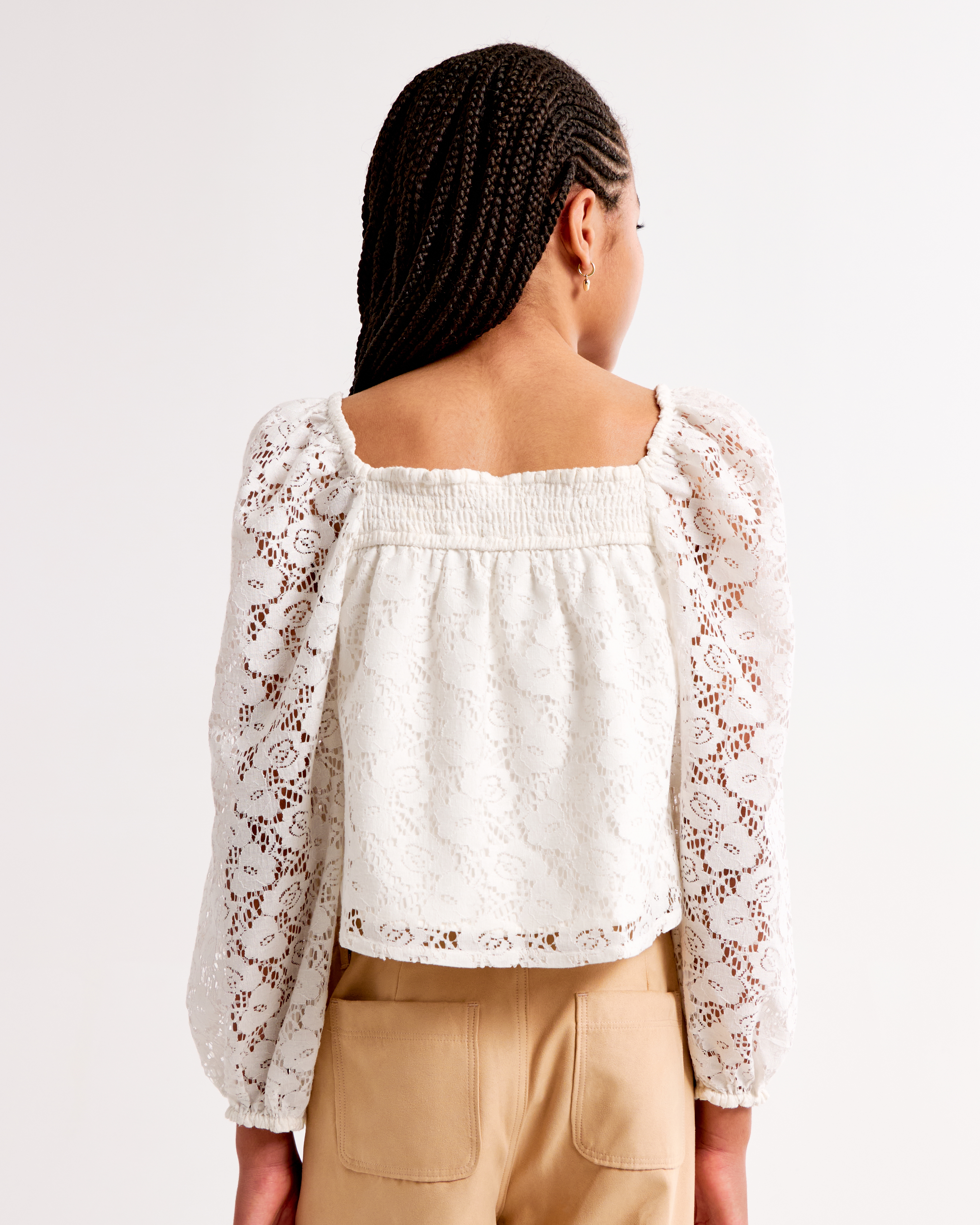 トップス ACLENT Compact hood lace tops Wholesale Women Fashion Edgy Solid Color Lace Short Sleeve