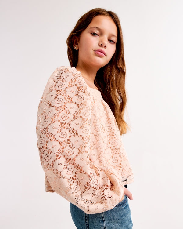 long-sleeve lace top, Rose