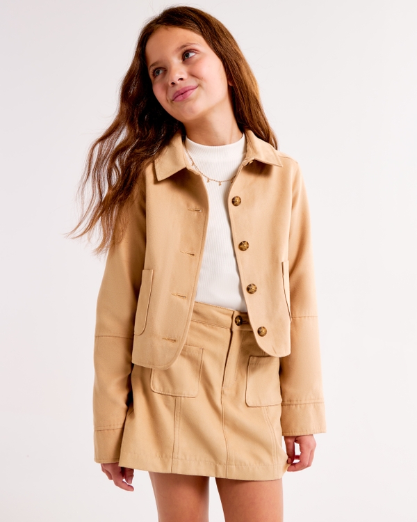 faux suede shirt jacket, Light Brown