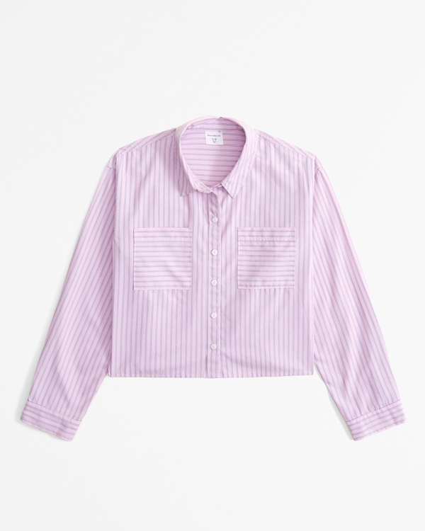 cropped poplin button-up shirt, Pink Stripe