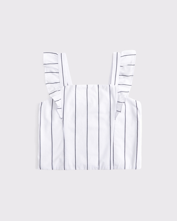 ruffle sleeve poplin top, White Stripe view 1