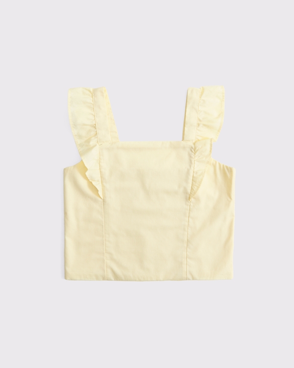 ruffle sleeve poplin top, Yellow view 1