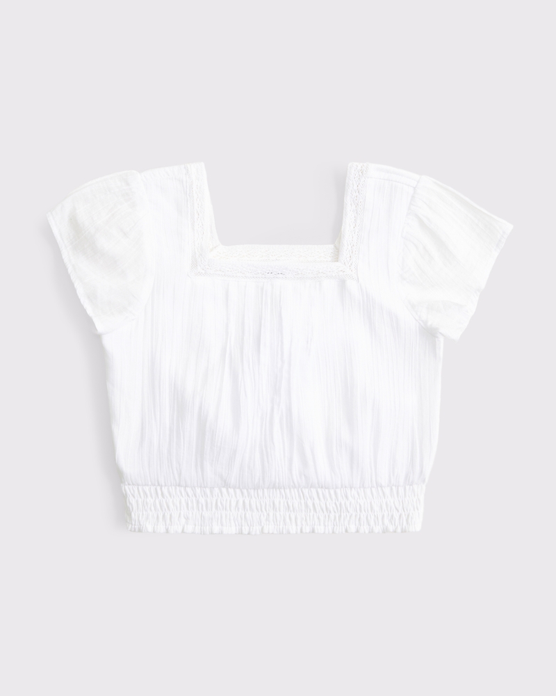 lace-trim smocked waist top