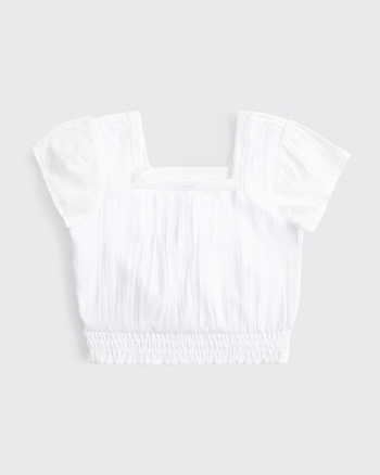 lace-trim smocked waist top