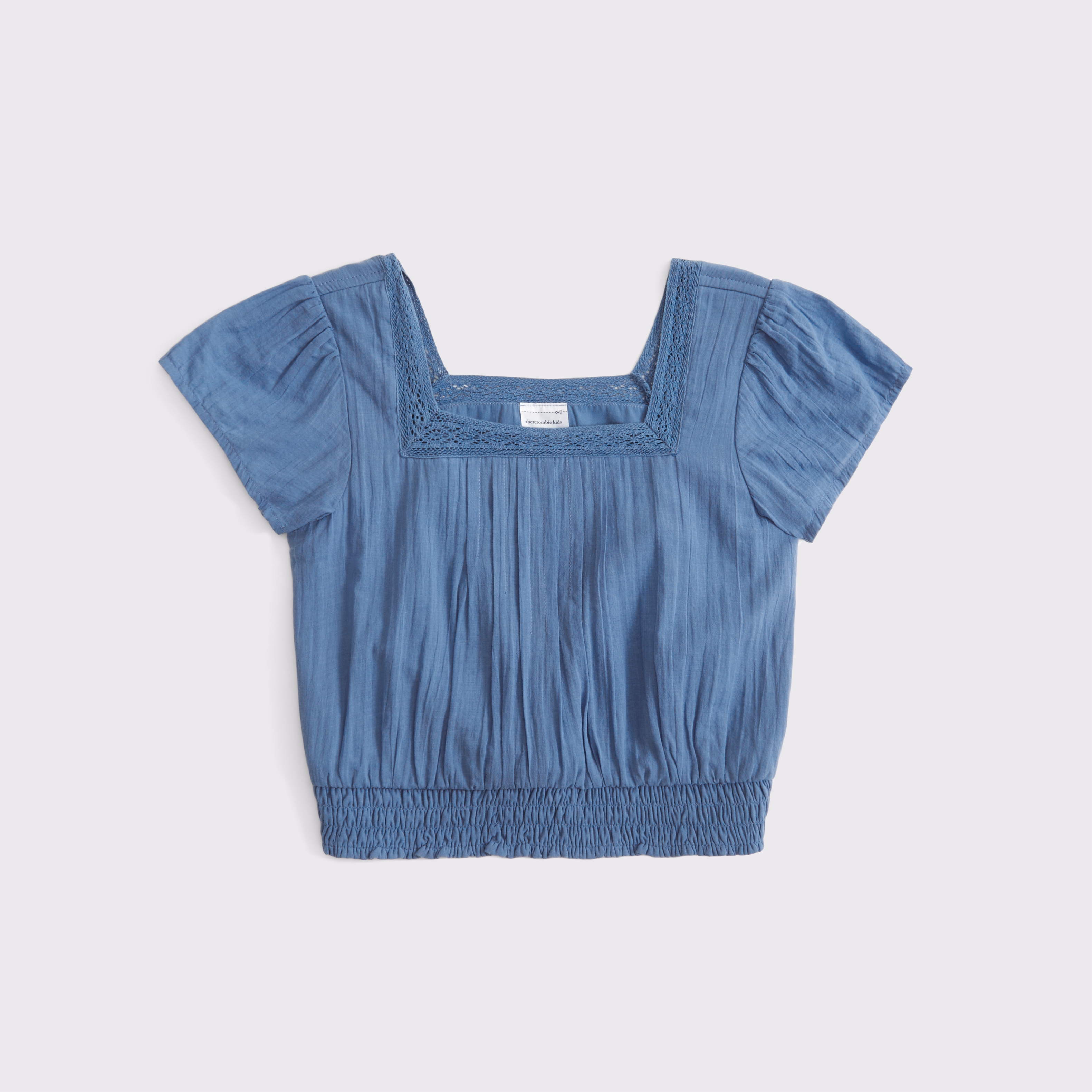 Abercrombie & Fitch Kids' Lace-trim Smocked Waist Top In Blue