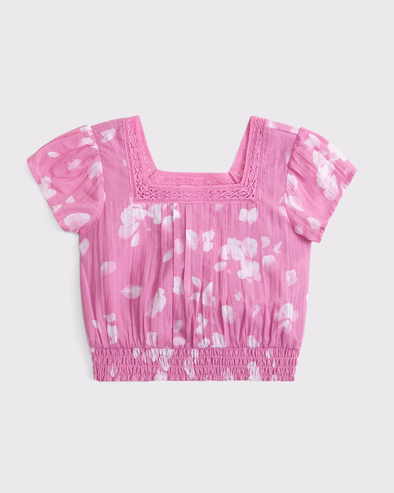 lace-trim smocked waist top