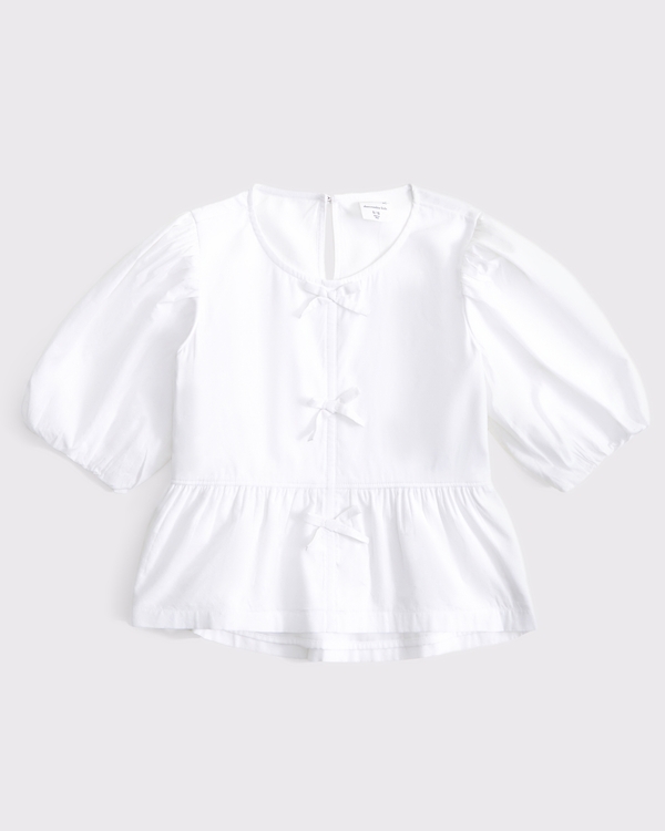 puff sleeve bow top, White view 1