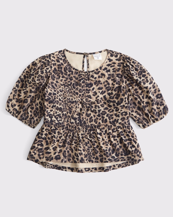 puff sleeve bow top, Brown Pattern view 1