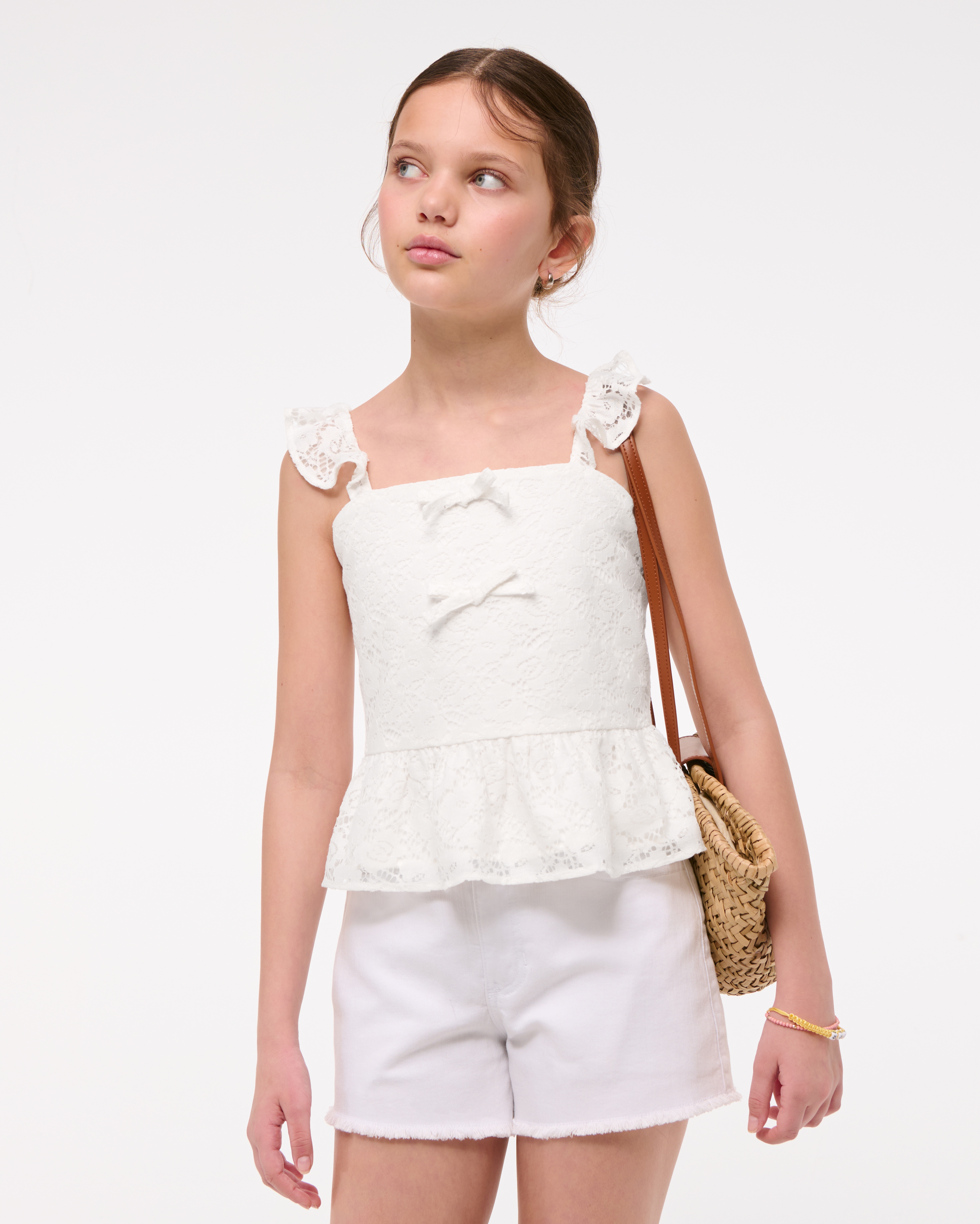 Abercrombie & Fitch Kids' Lace Bow Top In White