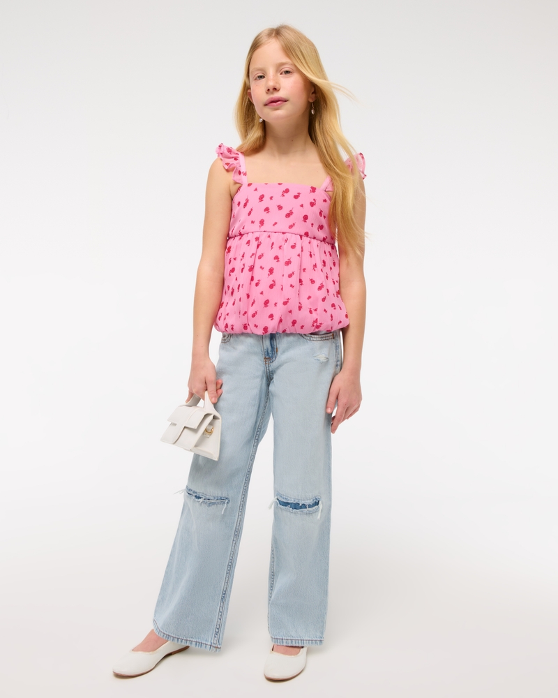 girls flutter sleeve bubble hem top | girls clearance