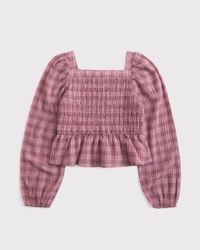 Gesmoktes langärmliges Oberteil mit Puffärmeln