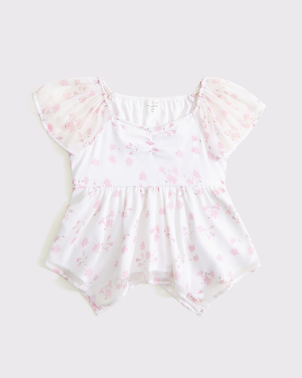 chiffon babydoll top, White Floral view 1