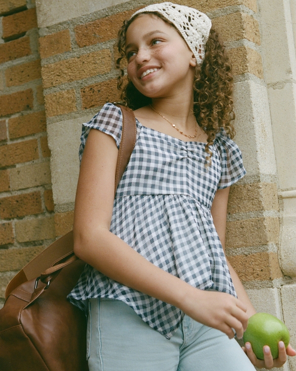 chiffon babydoll top, Navy Gingham view 1