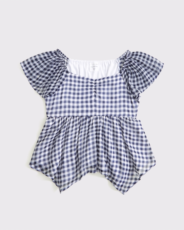 chiffon babydoll top, Navy Gingham view 1