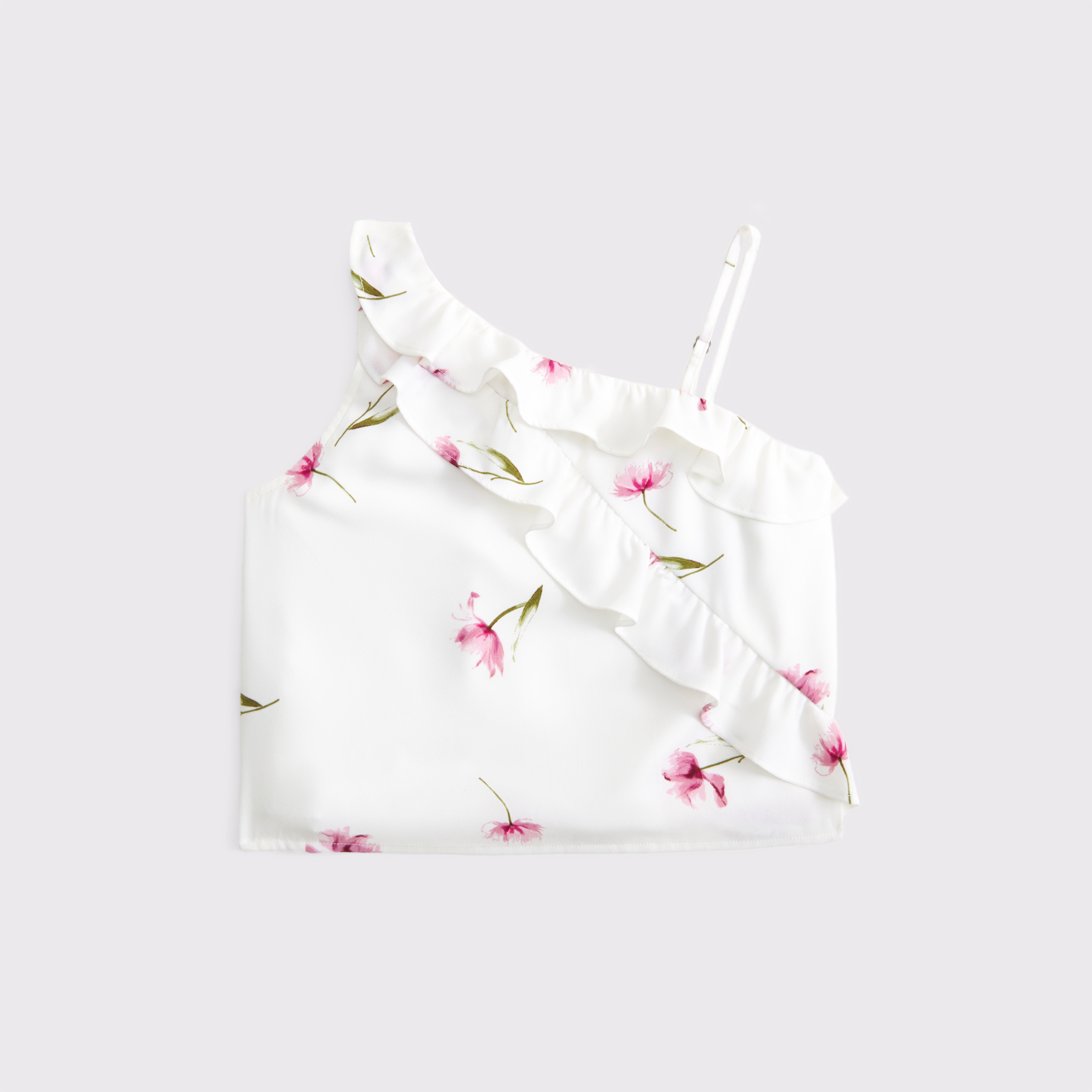 Abercrombie & Fitch Asymmetrical Ruffle Set Top In White