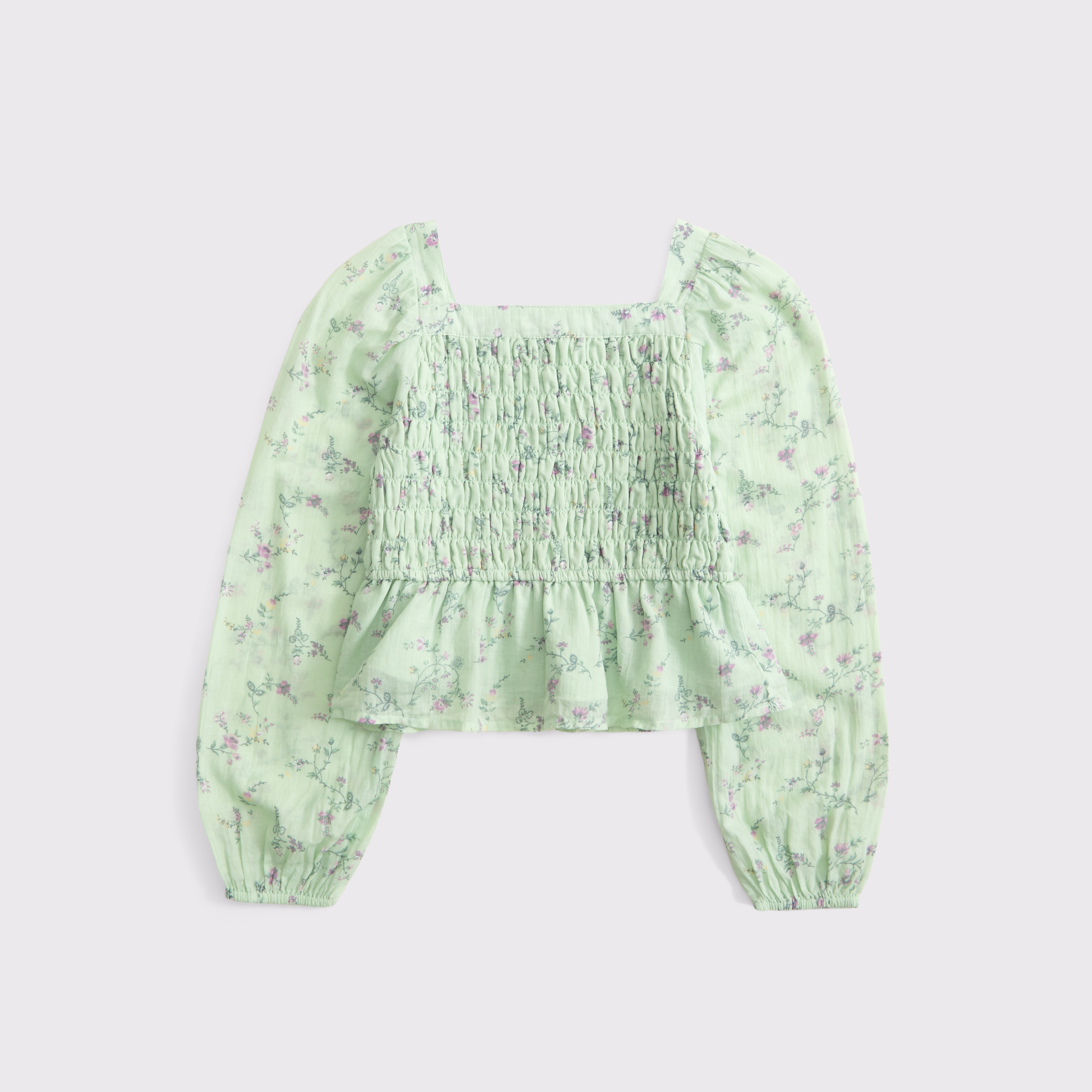 Abercrombie & Fitch Kids' Long-sleeve Smocked Puff Sleeve Top In Green