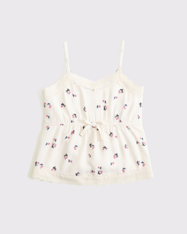 lace-trim babydoll top, Cream Floral view 1