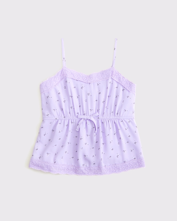 lace-trim babydoll top, Purple Floral view 1