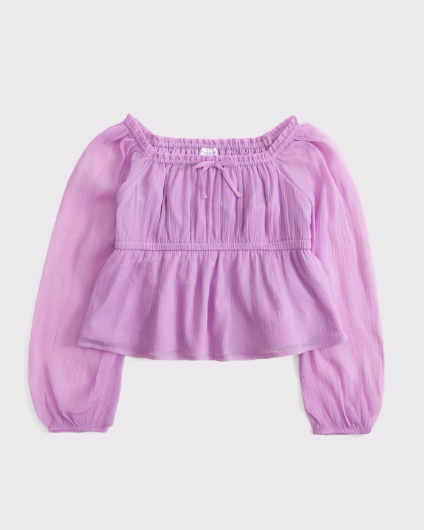 long-sleeve flowy babydoll top, Purple view 1