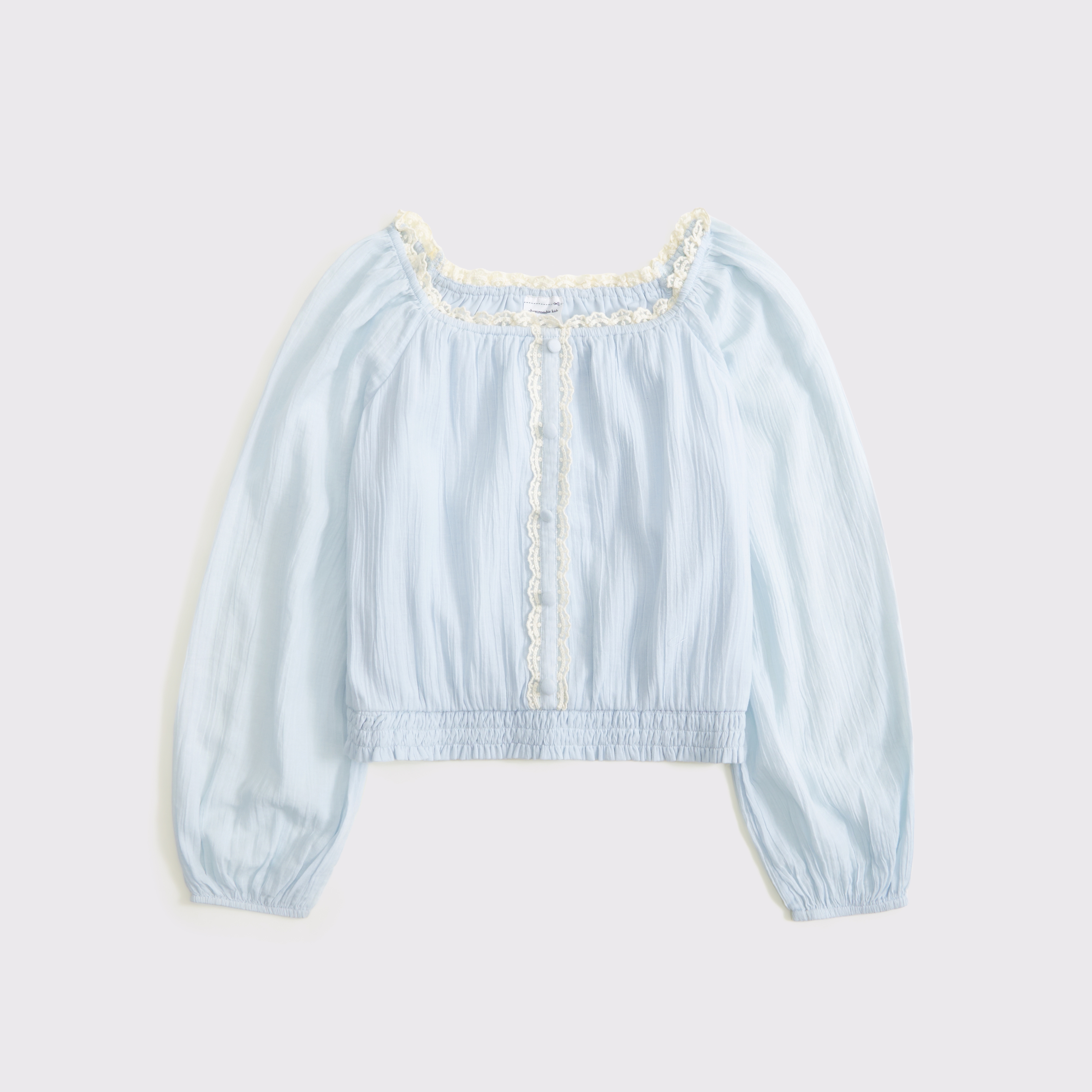 Abercrombie & Fitch Kids' Long-sleeve Lace-trim Embellished Top In Blue