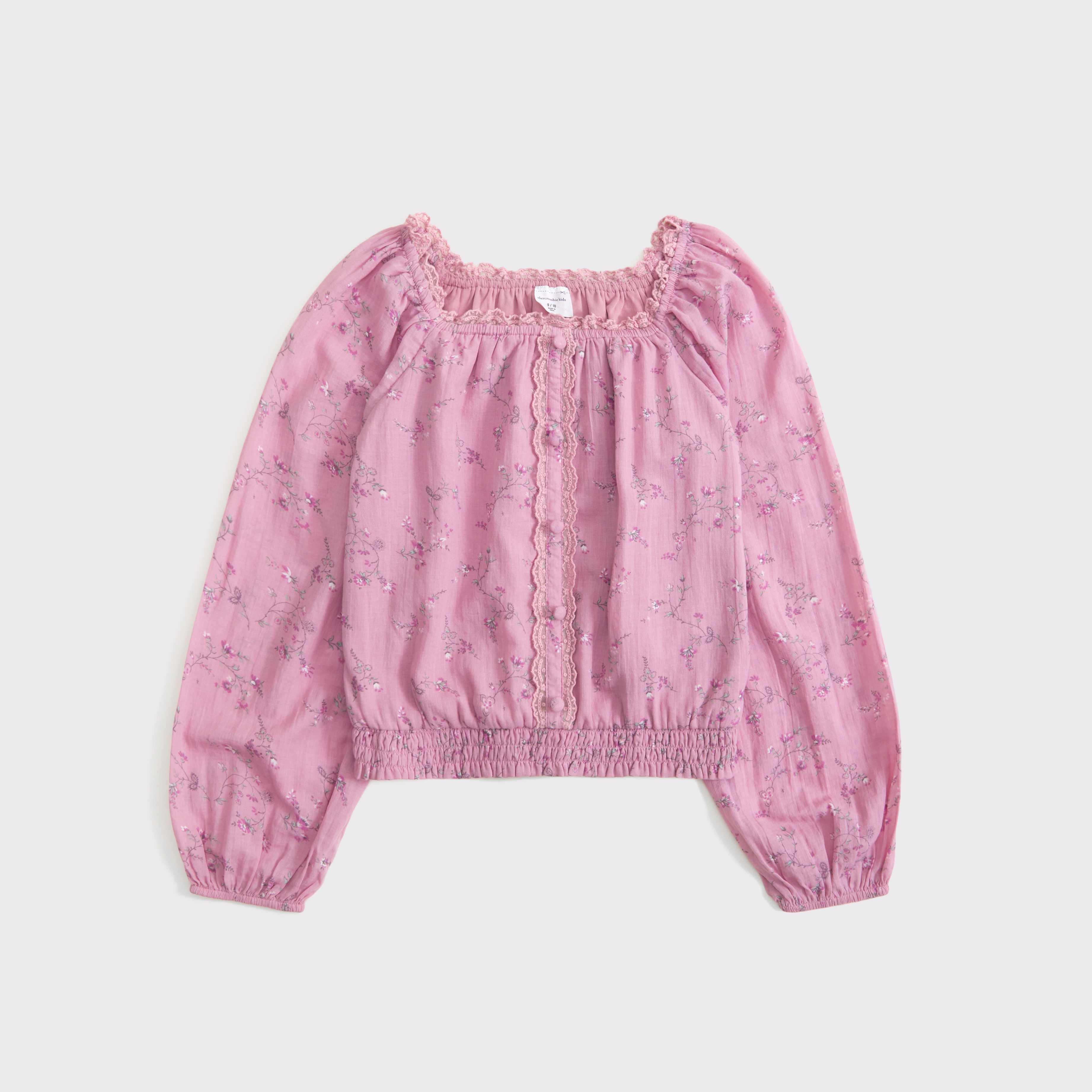 Abercrombie & Fitch Kids' Long-sleeve Lace-trim Embellished Top In Pink