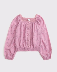 long-sleeve lace-trim embellished top