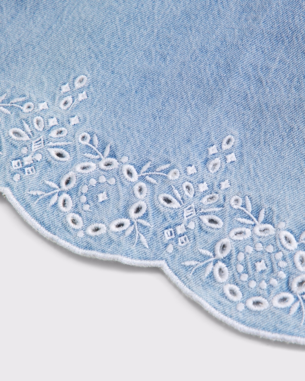 embroidered denim set top, Light Wash Denim view 2