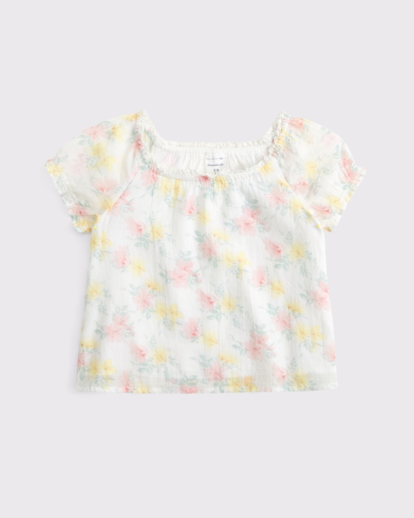 puff sleeve top, White Floral view 1