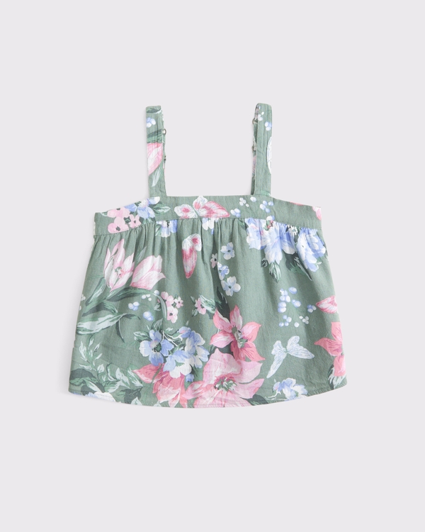 ruched squareneck set top, Green Floral view 1
