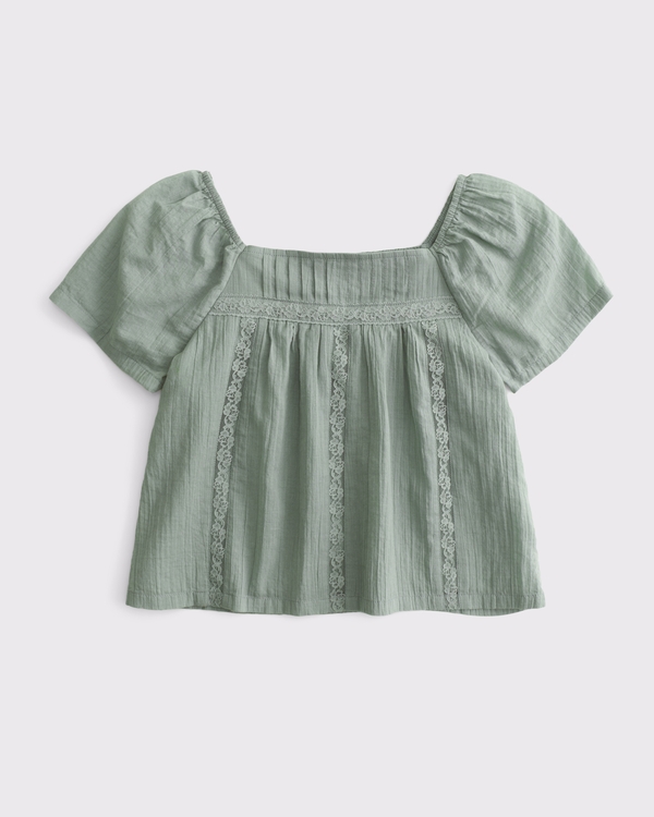 lace-trim set top, Dark Sage view 2