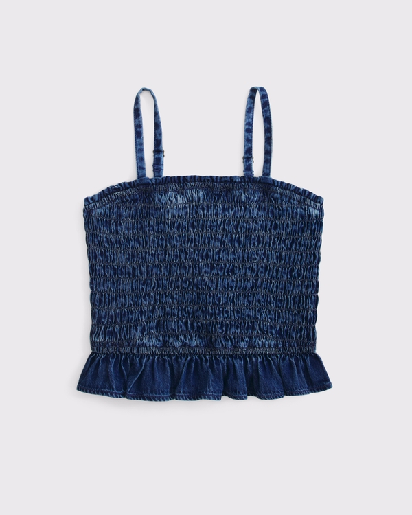 gesmokte denim tanktop, Donkere Wassing view 2