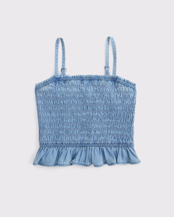 denim smocked tank, Light Wash view 1