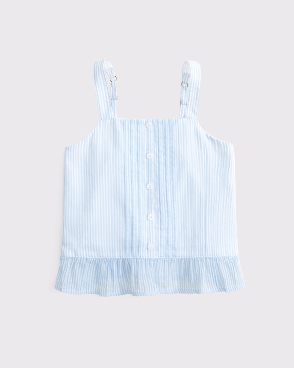 pintuck button-through peplum top, Blue Stripe view 1