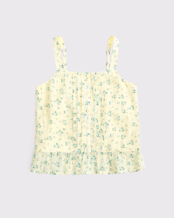 pintuck button-through peplum top, Yellow Floral view 1