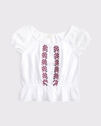 cinched button-through puff sleeve top